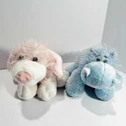 Webkinz Pink and White Dog & Blue Hippo Ganz Stuffed Animal Plushies