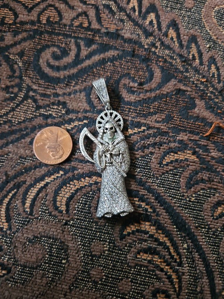 925 Silver Iced Out Grim Reaper Pendant