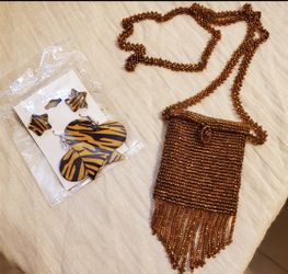 Miniature Beaded Purse With Earrings