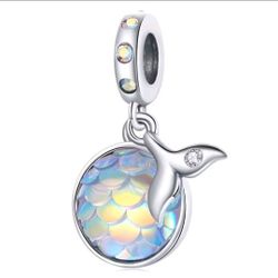 Crystal rainbow opal fish tail mermaid charm Ocean Sea fit Pandora bracelet