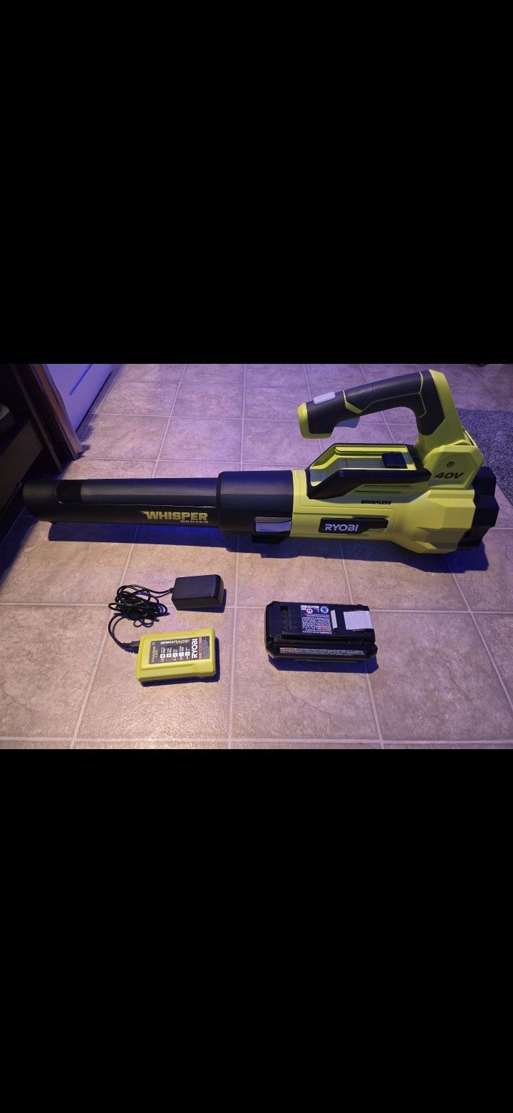 Leaf Blower-Ryobi Brushless 40v w/4ah Battery And Charger (BRAND NEW)