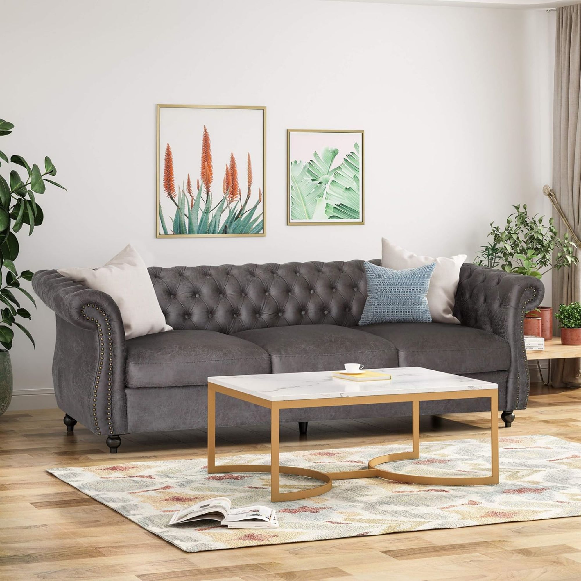 Suede 3-Seater Sofa with Rolled Arms – Modern, Elegant, and Comfortable Couch, grey