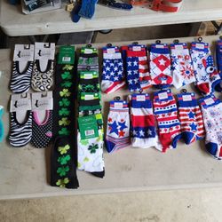 23 New Pairs Of Socks And Slippers,  4th Of July. St Patrick's And More