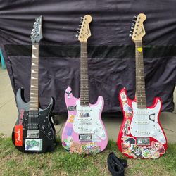 Three Excellent Working Entry Level Electric Guitars (Mini / Youth) Fender Squier Ibanez