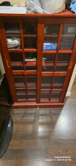 Wood Bookcase Cabinet with Sliding Glass Doors