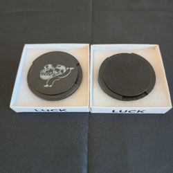 Pair of Monopoly "LUCK" Car Cup Holder Inserts / Coasters – Black with Rich Uncle Pennybags