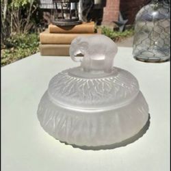 Vintage L.E. Smith Art Deco Clear Satin Glass Elephant Lidded Powder Jar Dish