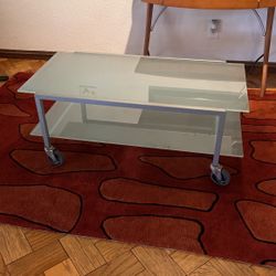 Modern Tiered Frosted Glass Coffee Table On Casters