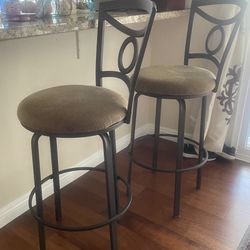 Two (2) Metal Barstools with Backs, Fabric Cushion Seats