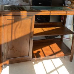 Console Wood Table With Glass Top And Shelves