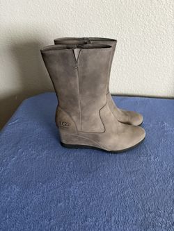 Women’s UGG Gray Joely Wedge Boot Leather Zip Up Waterproof 