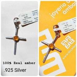 Amber/silver pendant NEW 