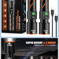Rechargeable Flashlights High Lumens 10000 2 Pack