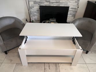 White Lift Top Coffee Table And Grey Velvet Tub Chairs Set