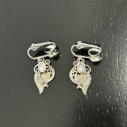 Native Brand Vintage Silver Navajo White Stone Drop Clip 925 Earrings