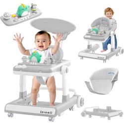 5 Modes Foldable Baby Walker with Wheels,3-Height Baby Toddler Walker with Push Handle