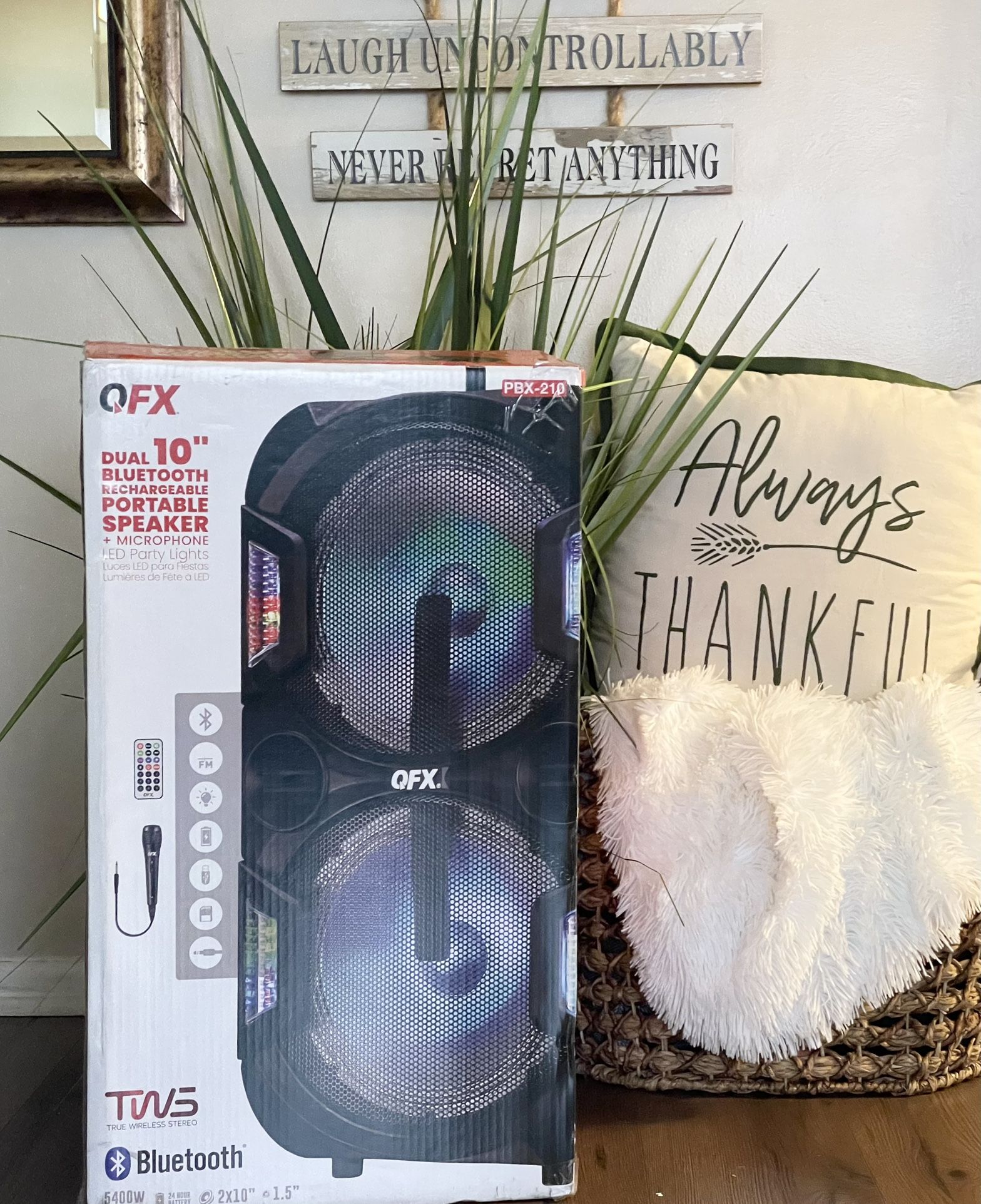 QFX doble 2x 10β Bluetooth rechargeable Party Speaker With Microphone And LED Lights ππ€πΆ