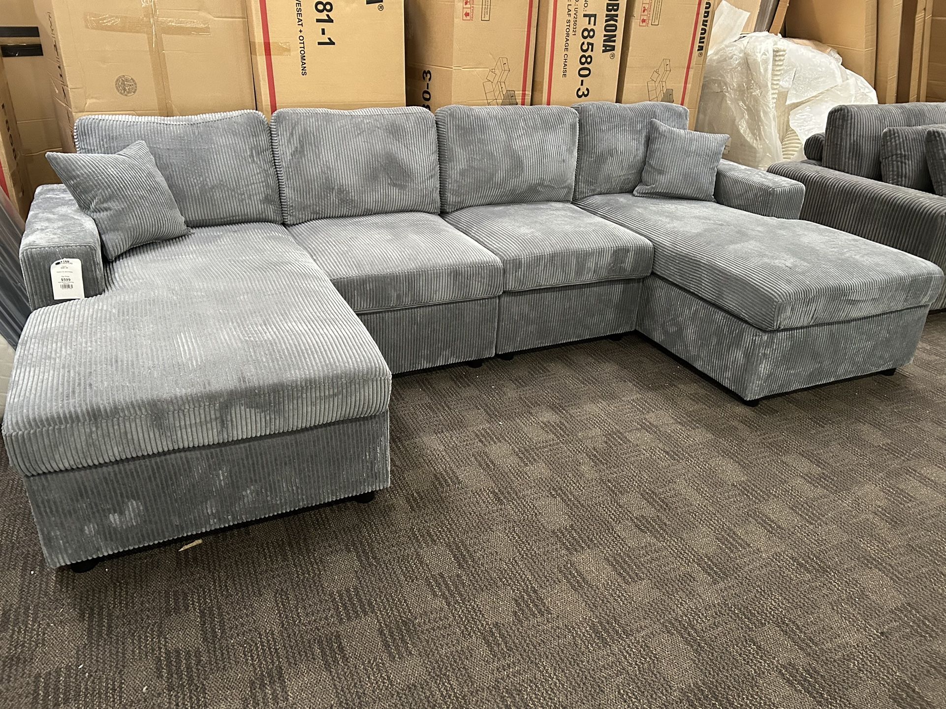 Bluish Gray Double Chaise Sectional