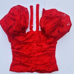 Red Venus “Lace” Shirt – Size 6, Brand New w/ Tags, Silver Zipper Detail  