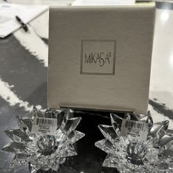 1990s Mikasa "Bridgeton" Starburst Crystal Candle Holders a Pair