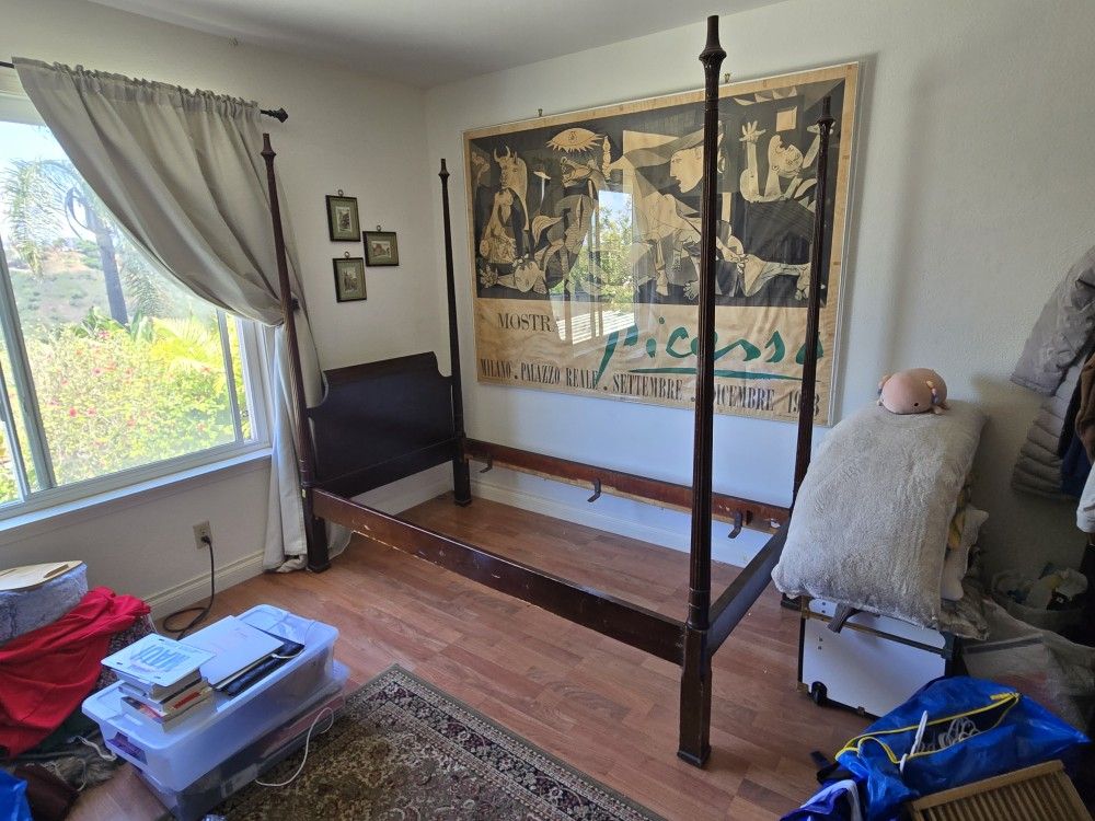Antique 1950s Hardwood Four Poster Twin Bed Frame