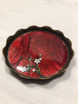 Oxblood Red Cloisonné Coaster. Inaba Company Kyoto Japan . Circa 1920-40’s Asian. lli