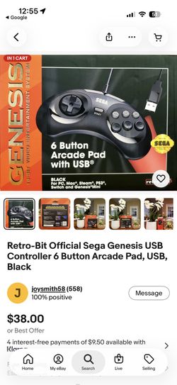 Retro-Bit Sega Genesis 6 Button Arcade Pad USB Black 10ft