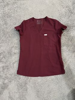 XS FIGS Burgundy Scrub Top