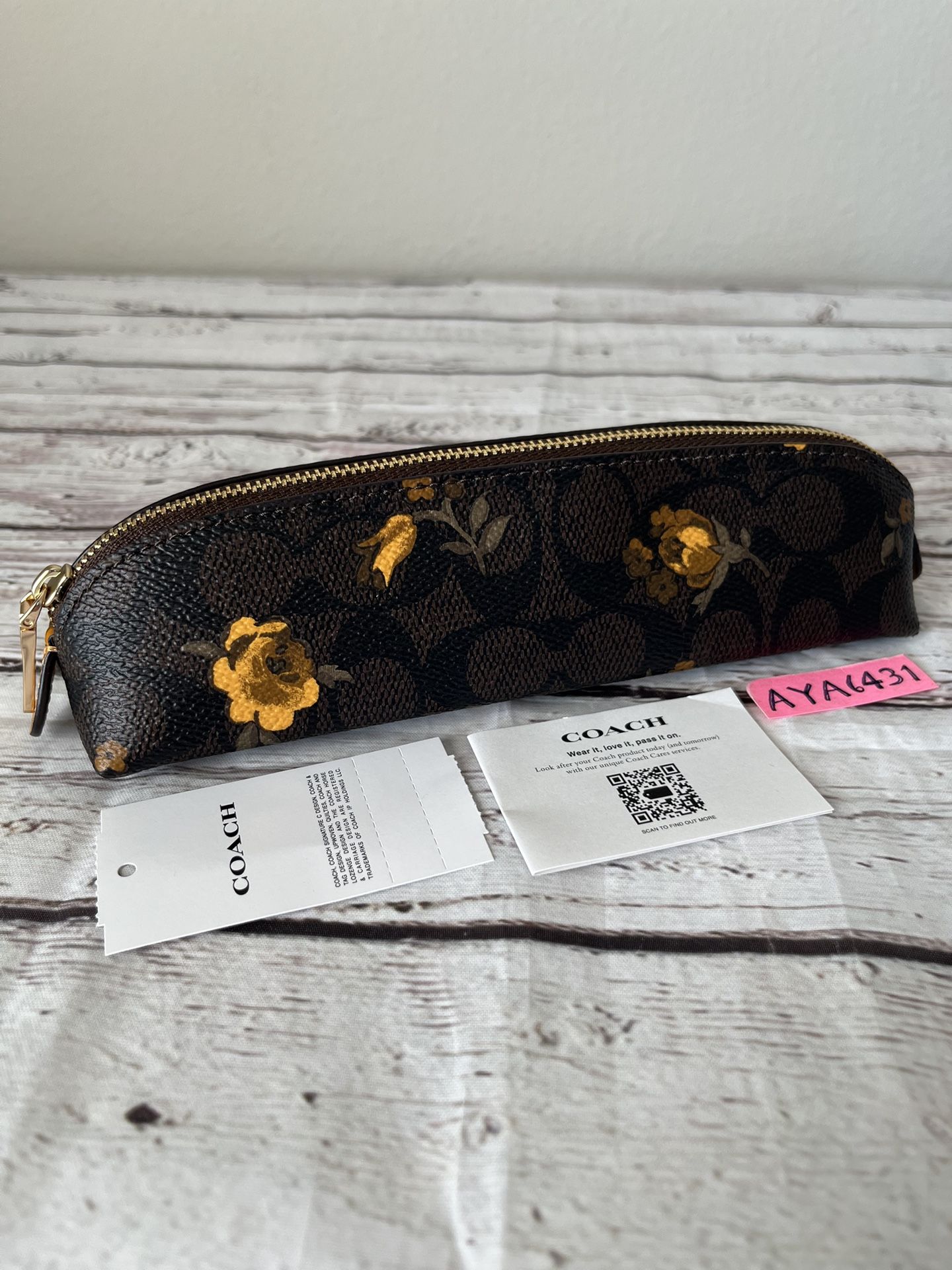 Coach Pencil Case In Signature Canvas With Floral Print