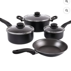 4 Piece Non Stick Aluminium, Pots and Pans Cookware Set, Black