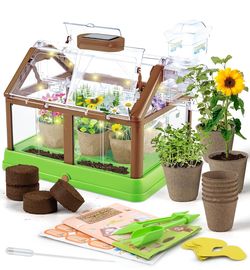 Kids Plant Growing Kit - Kids Greenhouse & Flower Growing Kit with Upgraded Irrigation & Grow Light – Perfect Gardening for Kids（Solar Green）