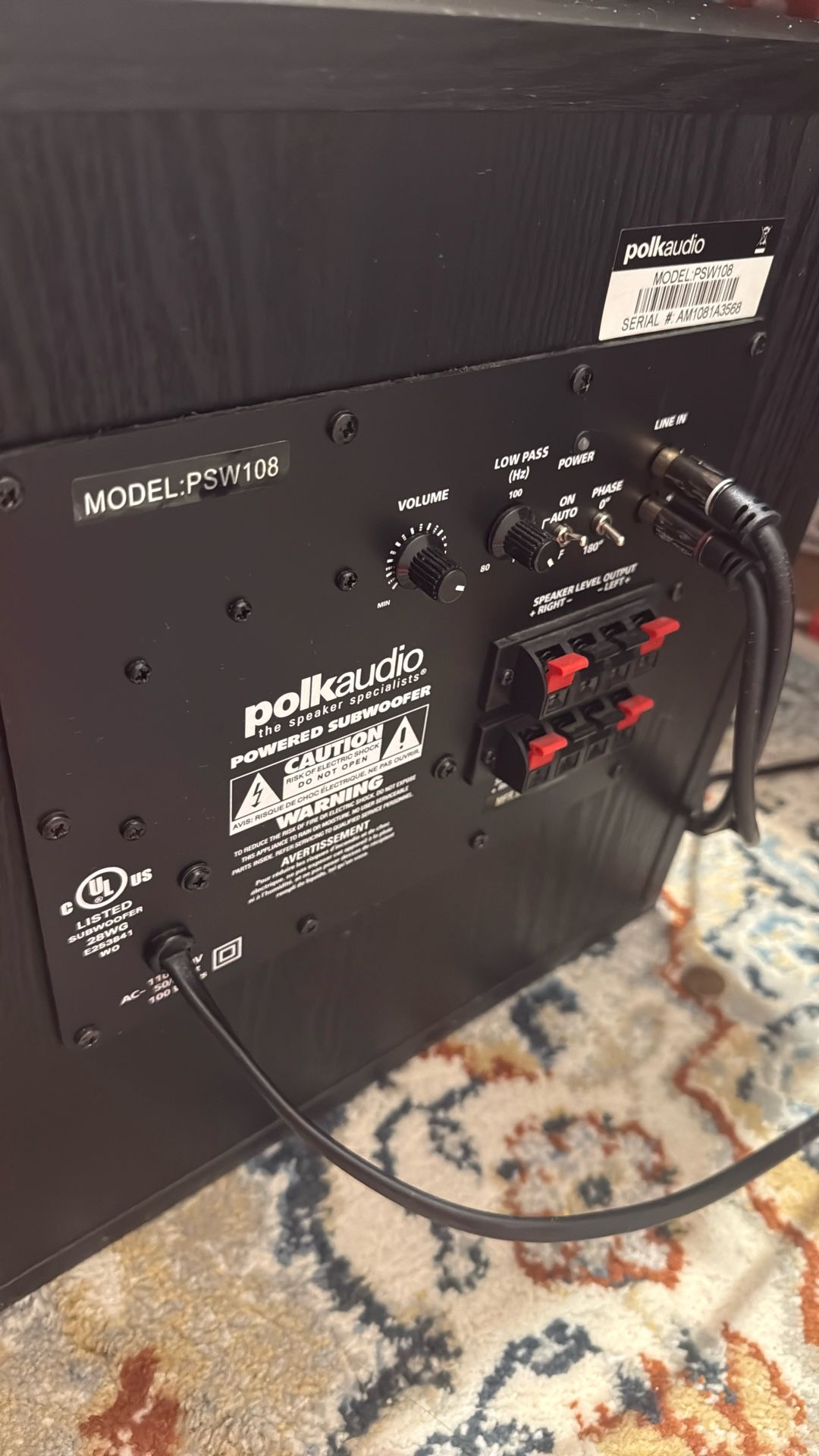 Polk PSW10 Passive Subwoofer In Great Condition.