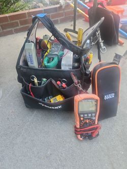 Husky bag full of electrical tools and a Klein meter