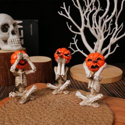 Meditating Yoga Pumpkin-Head Skull Plush Figurine Decoration - Halloween Horror Doll for Home Scene Setup Props