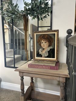Vintage Hand-Stitched Needlepoint Portrait in Ornate Frame