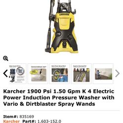 Karcher 1900 PSI 1.50 GPM K 4 Electric Power Induction Pressure Washer