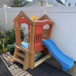 Step2 Play Up Double Slide Climber, Kids Playset, 2 Slides, Elevated Playhouse for 2-6 yr olds