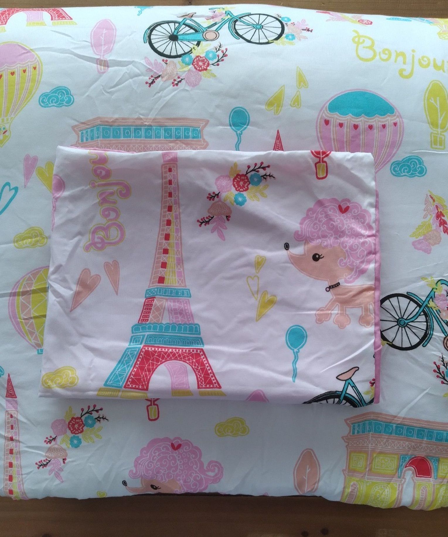 TWIN SIZE 2-PIECE PARIS THEMED COMFORTER & PILLOW CASE SET