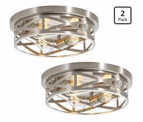 (B-25) 13 inch Brushed Nickel Flush Mount Ceiling Light Fixtures,3-Light Modern Hallway Light Fixtures Ceiling, Brushed Nickel Light Fixture Ceiling M