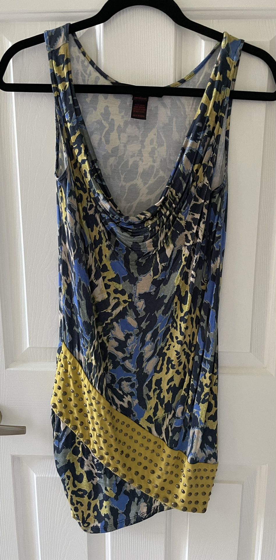 Kimikal Mini Dress, Mixed Blues And Yellows With Studs Details. Medium 