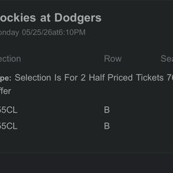 Dodger Tickets- 4 Club Level Seats-Memorial Monday.