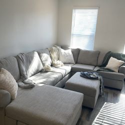 Large sectional sofa couch with chaise lounge and ottoman