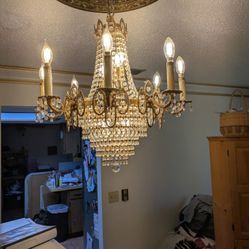 Vintage brass and crystal chandelier 