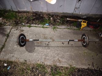 Bench press bar with 50 pounds on it