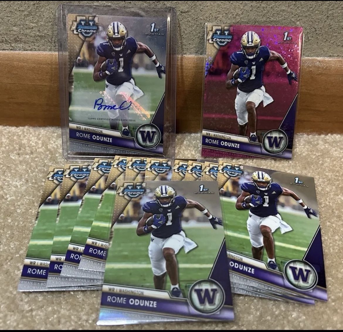 (14) 2023 Bowman University Rome Odunze 1st Auto Washington Huskies #/150 Base