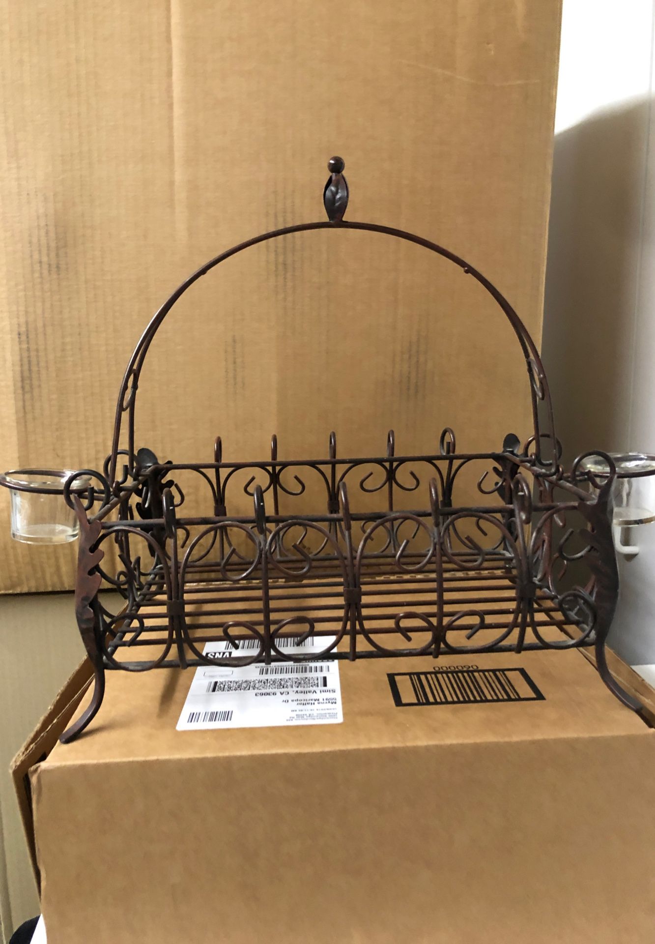 Southern living metal basket with candle tea light holders on the sides