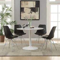 Lowry White Wood Round Column Dining Table 