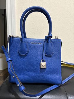 Michael Kors Electric Blue Leather Med Mercer Crossbody Tote Purse 