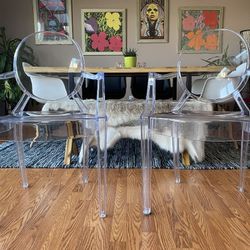 Kartell Ghost Chairs 2x Clear Mid-Century Modern Molded Plastic Chairs