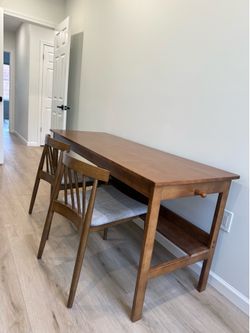 Ytaoka Solid Wood Desk, 63' Mid-Century Modern, Writing Desk, Home Office Workstation